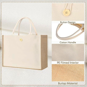 Sac fourre-tout réutilisable personnalisé pour les courses, design bouton, matériau durable, sac cadeau en jute naturel - Product Image 3