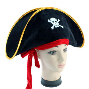 Disfraz de Halloween Show Props, sombrero de pirata, sombrero de <span class=keywords><strong>Piratas</strong></span> <span class=keywords><strong>del</strong></span> <span class=keywords><strong>Caribe</strong></span> con sombrero de pirata de seda roja, fiesta de vacaciones - Product Image 3