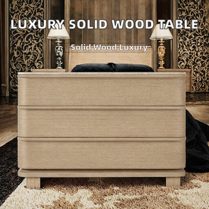 Table de chevet de style américain en bois massif haut de gamme avec trois tiroirs, design traditionnel antique et plateau en marbre - Product Image 2