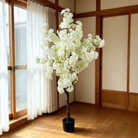 Großhandel Partydekoration: Künstliche Sakura-Pflanze im Topf, Cremeweiße Künstliche Kirschblüten-Bäume für Hochzeits-Blumenarrangements