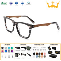 Monture optique sur mesure en acétate carré avec branches effet bois, de haute qualité, tendance, unique et stylée pour la vie quotidienne