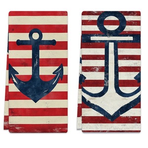 Kitchen <b>Towels</b> 66x45 Cm <b>Microfiber</b> Striped Anchor Design For Kitchen Use - Product Image 1