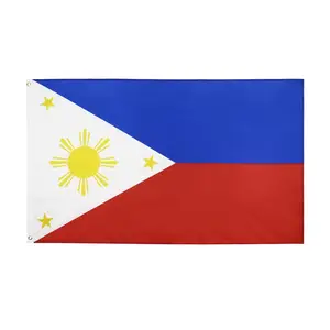 Jual poliester jahitan ganda 3x5 kaki bendera Filipina warna hidup antipudar grosir murah bendera nasional untuk penggunaan luar ruangan