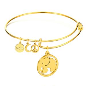 18k Gold Plated Elephant Hot Selling 316L Stainless <b>Steel</b> <b>Cable</b> Wire Adjustable Non Tarnish Jewelry Bangle With Charm Jewelry - Product Image 1