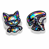 Stiker Vinyl Die Cut Robot Sci Fi Mecha Custom dengan Spot UV Silver Foil Tahan Air dan Perekat Sendiri untuk Helm, Skateboard, Astronot