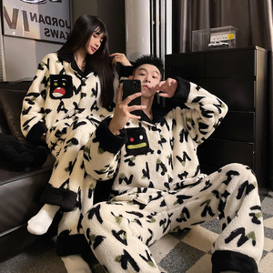 Ensembles de vêtements de nuit, pyjamas, hiver, peluche, dessin animé, col châle, <span class=keywords><strong>couple</strong></span>, ensemble de pyjamas chauds - Product Image 1