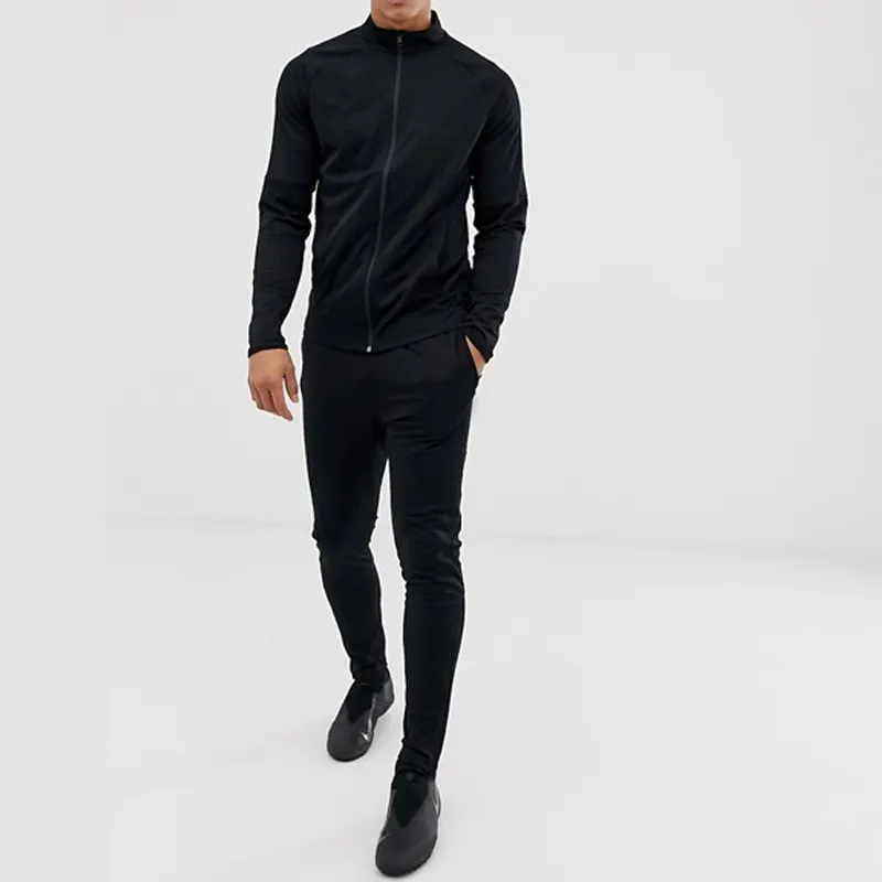 Hot Sale Quick Dry Breathable Full Zipper Workout Gym Blank Black Mens Polyester Tracksuit