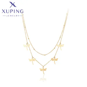 T000677158 gioielli xuping moda vivace regalo adorabile doppia catena cinque libellule piatte collana color oro 14K in acciaio inossidabile