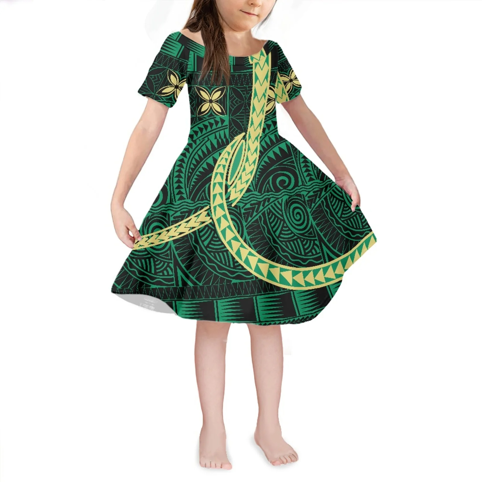 Polynesische Tribale Jurken Hawaii Tattoo Prints Hawaii Kleding Meisje Vakantie Kinderkleding Groothandel Feest Zomerjurk Kleine Meisjes