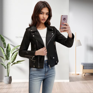 Best Selling PU Leather <b>Zipper</b> up Slim Fit Short Women Fashion - Product Image 3