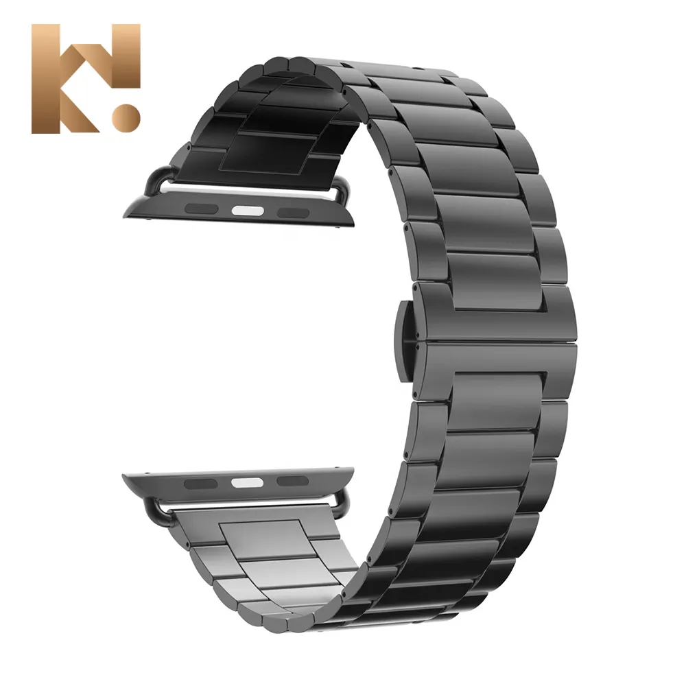 Keepwin Thin Metal Shock Polish Stainless Steel Metal Watch Band Butterfly Buckle Strap for Apple iWatch 9 8 7 6 5 4 3 2 1 SE