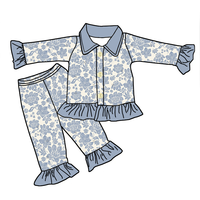 Ensemble de vêtements de nuit vintage à imprimé floral pour petites filles, pyjama à volants avec taille élastique et tissu doux, vêtements de nuit pour enfants