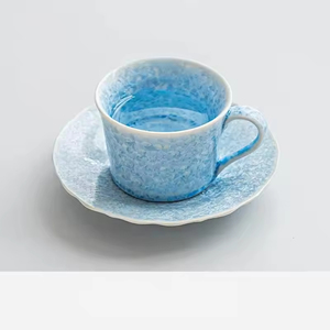 Kiln-turned Crystal Glazed Blue Ceramic Modern Teacup and Saucer <b>Set</b> 155ML Capacity Good for Home and Office Use - Product Image 2