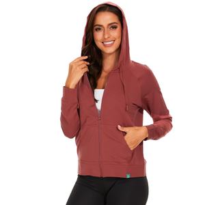 Sudadera con capucha de viscosa de bambú ligera con cremallera completa para mujer, con bolsillo, top informal de manga larga, ropa de dormir personalizada para mujer - Product Image 1