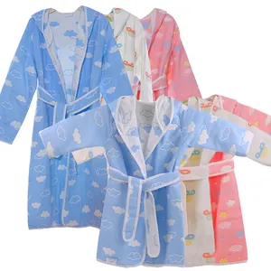 100% Cotton Six-layer Gauze kids and adult sleeping wear Muslin Unisex Bathrobe Mommy and Me Clothes Towel Robe Family Look