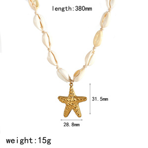 Ensemble collier et bracelet unisexe en acier inoxydable plaqué or 18 carats avec pendentif étoile de mer, style vintage pour vacances à la plage - Product Image 4