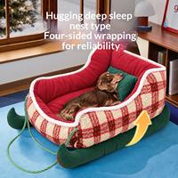 Petit lit pour chien et chat en coton PP, style Noël, semi-fermé, confortable et sécurisé pour l'intérieur, idéal pour l'hiver