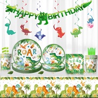 Articles de fête d'anniversaire sur le thème des dinosaures, vaisselle jetable pour enfants, assiettes, serviettes, gobelets pour 10 invités