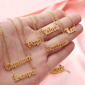 Collier ras de cou en acier inoxydable avec inscription en lettres anciennes anglaises, cadeau <span class=keywords><strong>pour</strong></span> <span class=keywords><strong>meilleur</strong></span> <span class=keywords><strong>ami</strong></span>, signe du zodiaque - Product Image 1
