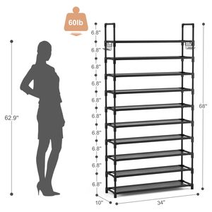Zapatero de 10 Niveles, Gran Capacidad para <span class=keywords><strong>50</strong></span> Pares, Organizador de Zapatos <span class=keywords><strong>Ancho</strong></span> con Dos Ganchos, Estante de Metal Resistente para Zapatos, para Entrada o Dormitorio - Product Image 4