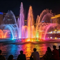 Fontaine musicale circulaire extérieure à jets multiples, LED RGB, eau dansante, en acier inoxydable, programmable et durable