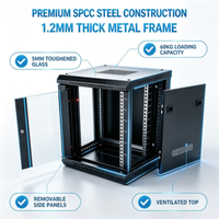 Rak Server Pintu Kaca Temper Berkualitas Tinggi 6U 9U 4U Kabinet Jaringan Profesional untuk Pusat Data, Warna Hitam, Tahan Air