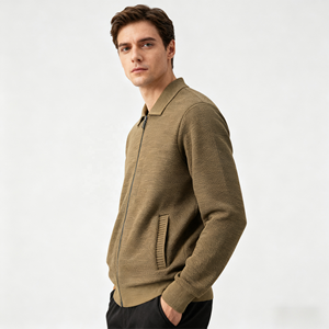 Men's Textured Knit Shirt Collar <strong>Zip</strong> Jacket - Business Casual Urban Style for Daily Commute &amp; Smart Casual Outings - Product Image 3