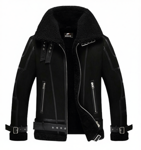 Fashion Shearling <b>Fur</b> Biker Sheepskin Leather Jacket Aviator B3 Bomber Flying Style Casual <b>Fur</b> Sherpa Coat Jacket Wholesale OEM - Product Image 1