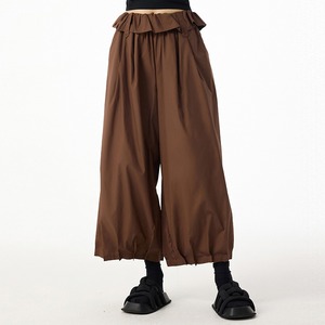 Pantalon <span class=keywords><strong>Ballon</strong></span> en Papier Taille Haute à Volants et Jambes Larges Longueur 9/10 Marron Chocolat pour Femme – Collection Été 2026 (Vente en Gros) - Product Image 1
