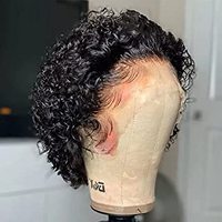 Perruque Courte Bouclée Pixie en Cheveux Humains Brésiliens en Gros, Coupe Pixie avec Dentelle Frontale 13*4, Densité 180, Perruques Pixie en Cheveux Humains