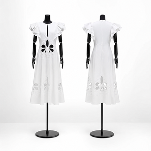 Elegante Abito Midi da Donna con Maniche a Volant, Ricami e Cut-out, Collo a Goccia, Vestibilità A-Line, Ideale per Feste, Vacanze, Appuntamenti - Vendita all'Ingrosso - Product Image 2