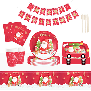 Ensemble de vaisselle de Noël personnalisé DAMAI comprenant des assiettes en papier en forme de voiture, des gobelets et des serviettes pour la décoration de table de fête de Noël - Product Image 1