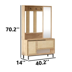 Albero di sala con finitura in quercia <span class=keywords><strong>noce</strong></span> asiatica resistente con Mirror3 ganci telaio in metallo organizzatore ingresso - Product Image 4