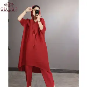 दुबई इस्लामी मैक्सी तंग-फिटिंग पुआल स्ट्रिंग ईद मुस्लिम पोशाक शिफॉन Pleated स्कर्ट Kebaya आधुनिक