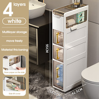 Meuble de rangement vertical étroit à 4 niveaux en plastique avec tiroirs, 18,5 cm, pour salle de bain, sur roulettes