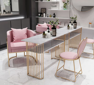 Mobilier de salon de beauté moderne Table de manucure à ongles en marbre à ossature métallique à vendre - Product Image 4