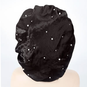 Bonnet de couleur unie en perles de diamant, doux, double couche, soyeux, surdimensionné, large bande, chapeau de sommeil en satin - Product Image 2