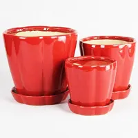 Grosir Piring Pot Bunga Keramik Glasir Merah