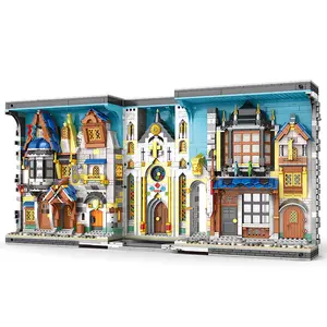 66026 Creatieve Expert Street View Europese Eeuw Boek Van De Markt Met Lichte Moc Bakstenen Modulaire Bouwsteen Model Speelgoed 2922Pcs