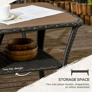 DB Offre Spéciale Table basse de rangement à 2 couches Table d'appoint extérieure en rotin PE tissé à la main avec étagère de rangement en rotin PE pour patio en osier - Product Image 5