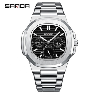 Montre Homme Sanda Neuve à Bracelet Acier, Quartz, Trois Cadrans, Six Aiguilles, Simple, Tendance, en Acier Inoxydable, Étanche - Product Image 1