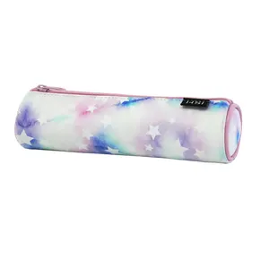 HSI Star Die Tie Series Cute Painting Cylinder Pencil Case Portable Kids Fabric Pencil Pouch Zipper Stationery Bags for Girls