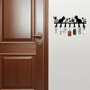 Porta Llaves <span class=keywords><strong>de</strong></span> Pared, Organizador con Ganchos Metálicos, Colgador con Diseño <span class=keywords><strong>de</strong></span> Gato Negro, Fácil Instalación - Product Image 3