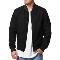 Bon marché, vente en gros, uniforme en nylon noir vierge avec broderie personnalisée, veste bombardier légère à fermeture éclair universitaire pour hommes