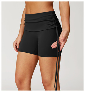 Nouveaux shorts de sport athlétiques effet seconde peau, taille haute, double couche, sans couture avant, coupe ajustée, avec cordon de serrage réglable, pour la course - Product Image 3