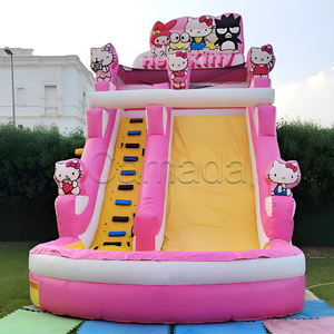 Castillo Inflable Rosa con Diseño de Gato de Dibujos Animados, Nuevo Diseño, Tobogán Hello Cat, Brincolines Portátiles de PVC para Fiestas Infantiles con Soplador - Product Image 1