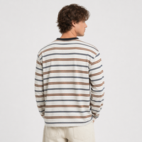 T-shirt décontracté vintage années 70 à épaules tombantes pour homme, avec petit logo DTG, col contrastant et rayures teintées en fil, manches longues