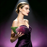 Sac de soirée fantaisie en forme d'aubergine avec strass pour femme, pochette rigide ornée de cristaux, sac à main pour dîner