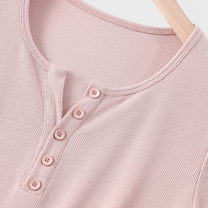 Women's Short Sleeve T-<b>Shirt</b> Slim Fit Solid Color <b>Half</b> Open Collar <b>Button</b> Front Spring Summer Top - Product Image 2