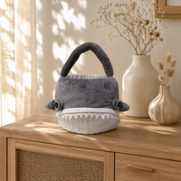 Panier à bonbons d'Halloween en peluche douce moderne en forme de requin, seau à friandises mignon en forme de cercle, sac de rangement pour jouets en peluche pour enfants, sac cadeau